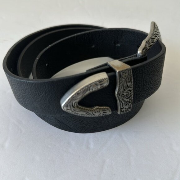 Topshop western buckle belt in sliver and black M-L - Picture 8 of 12